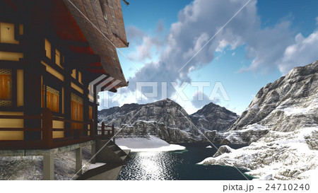 Buddhist Temple in rocky mountains 3d rendering Buddhist Temple in rocky mountains 3d rendering 24710240
