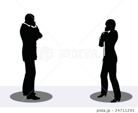 business man and woman silhouette on phone 24711291