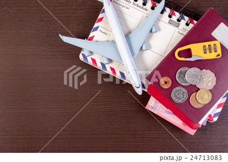 Travel accessories and costume on the floor. Travel accessories and costume on the floor. 24713083