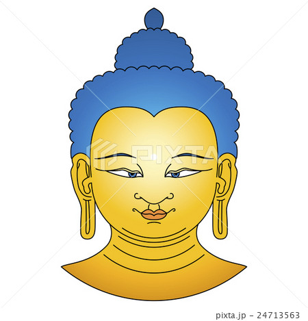 Gold colored Buddha head with blue hairs 24713563