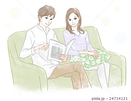 ソファに座る男性と女性のイラスト素材 24714121 Pixta