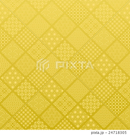 和風 伝統文様入り ひし形を並べた金色背景 和風 伝統文様入り ひし形を並べた金色背景 24718305