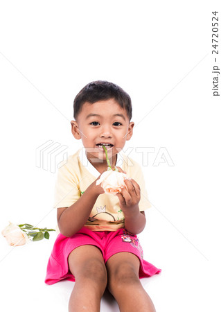 portrait of cute little boy with white rose 24720524
