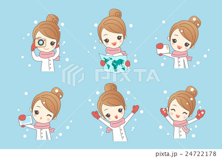 cartoon woman travle happily 24722178