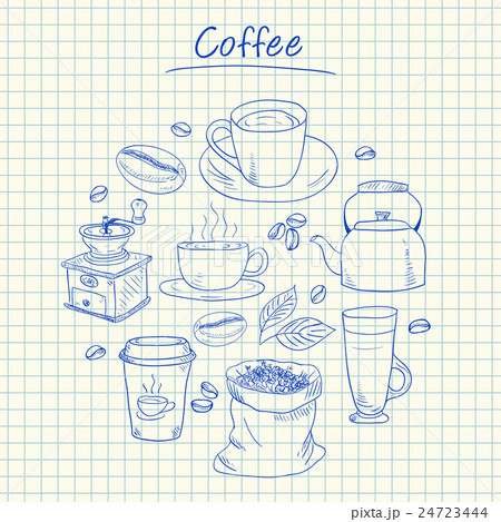 Coffee doodles - squared paper 24723444