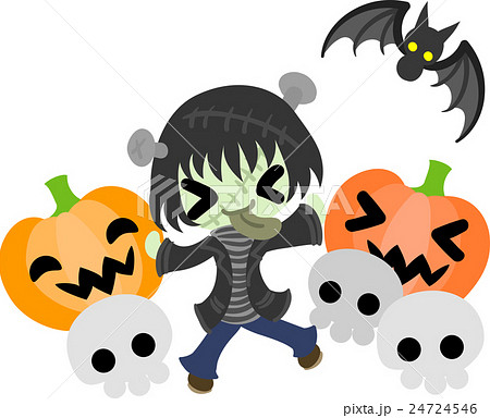 ハロウィンとジャックオランタンフランケンシュタインのイラスト素材