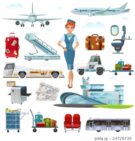 Airport Flight Accessories Flat Icons Set 24726730