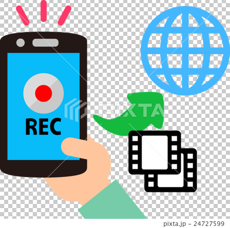 スマートフォンでの動画撮影とアップロードのイラスト素材