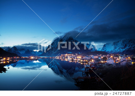 sunset  in Reine Village, Lofoten Islands, Norway 24727887