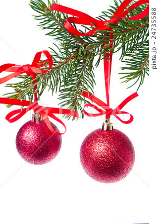 red christmas ball hanging from tree 24735588