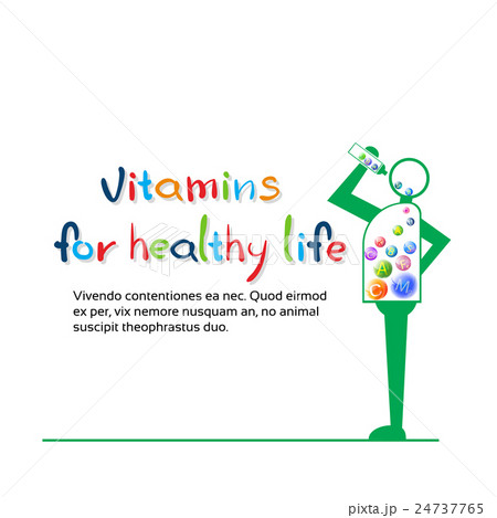 Cartoon Character Eat Vitamins Healthy LIfe Banner Cartoon Character Eat Vitamins Healthy LIfe Banner 24737765
