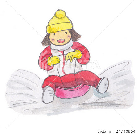 ソリ遊び そり イラスト 子供 冬 スキーのイラスト素材