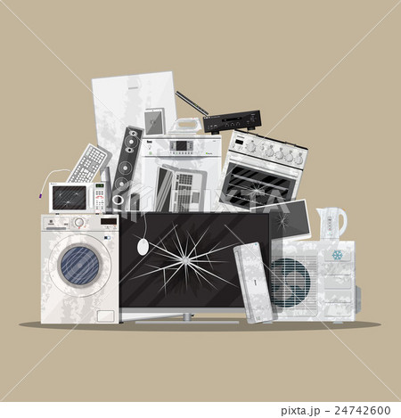 e-waste electrical and electronic equipment pile e-waste electrical and electronic equipment pile 24742600