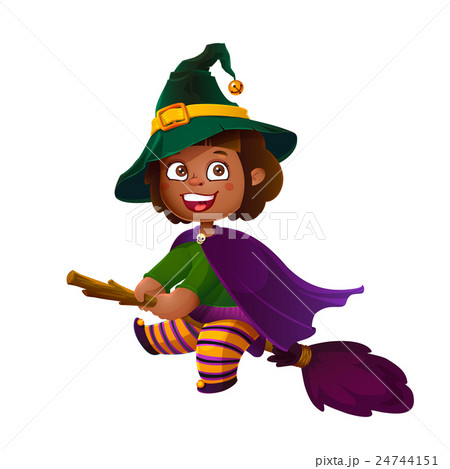Cute Latina Girl Witch on the Broom. Happy 24744151