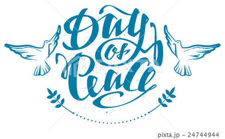 Peace Day lettering text. Pigeons 24744944