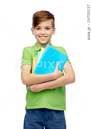 happy student boy with folders and notebooks 24750137
