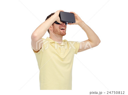 happy man in virtual reality headset or 3d glasses happy man in virtual reality headset or 3d glasses 24750812
