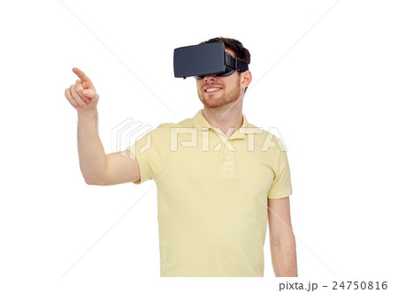 happy man in virtual reality headset or 3d glasses 24750816