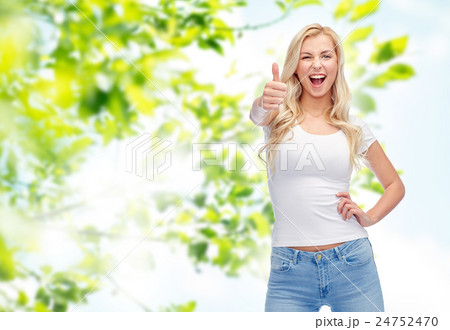 happy young woman or teenage girl in white t-shirt happy young woman or teenage girl in white t-shirt 24752470