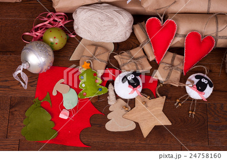 Christmas gift and decorations on wooden Christmas gift and decorations on wooden 24758160