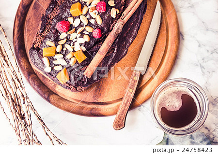 chocolate cake with pumpkin, nuts, autumn baked 24758423