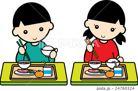 給食を食べる子供たちのイラスト素材