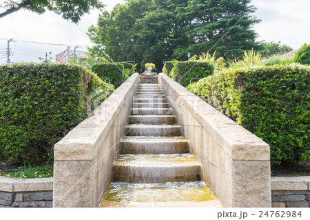 洋風庭園の水路の写真素材