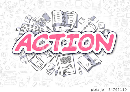 Action - Doodle Magenta Text. Business Concept. 24765119