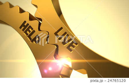 Live Help on the Golden Metallic Gears. 3D Render. 24765120