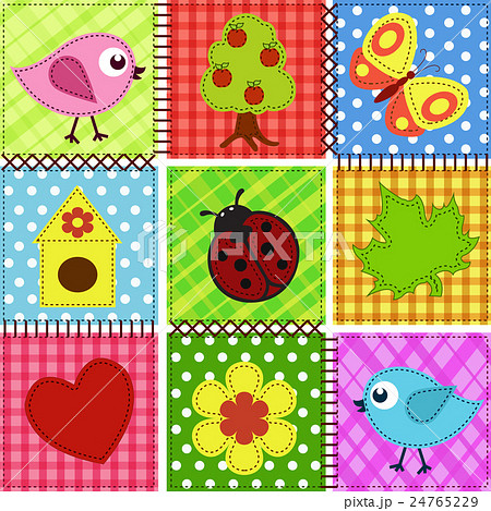 Patchwork with birds and birdhouses. Baby seamless 24765229