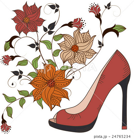 Women's shoes on a beautiful floral background 24765234