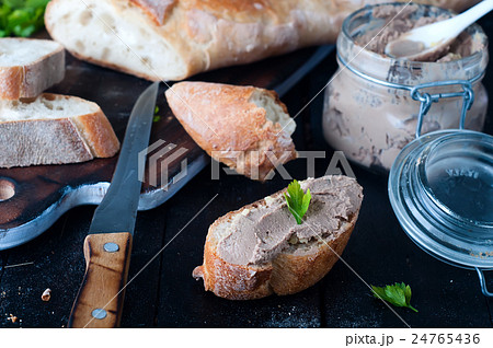 mousse, pate in a jar with baguette and parsley 24765436
