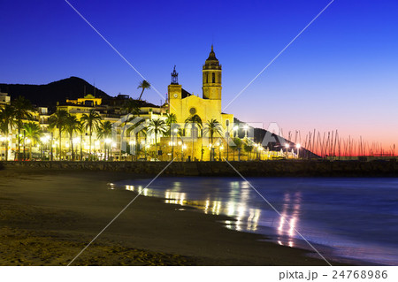 Sunset view of church at beach. Sitges 24768986