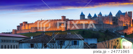 Panorama of fortified city in evening. Carcassonne Panorama of fortified city in evening. Carcassonne 24771065