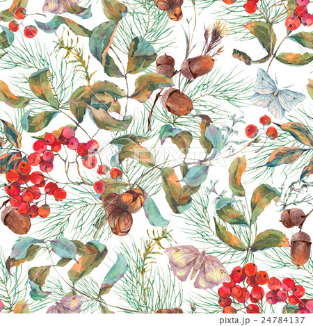 Autumn seamless pattern with branches of rowan Autumn seamless pattern with branches of rowan 24784137