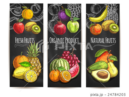 Fresh natural fruits products sketch posters 24784203