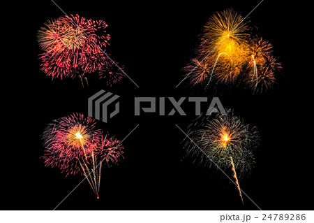Isolated set of fireworks on black background Isolated set of fireworks on black background 24789286