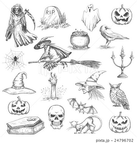 Halloween party sketch decorative icons 24796702