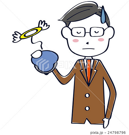 かわいい線画の茶色のスーツのおじさん 金欠 上半身のイラスト素材