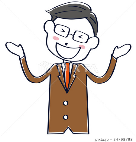 かわいい線画の茶色のスーツのおじさん 爆笑 上半身のイラスト素材