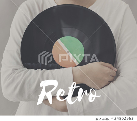 Female Holding Vinyl Music Graphic Concept Female Holding Vinyl Music Graphic Concept 24802963