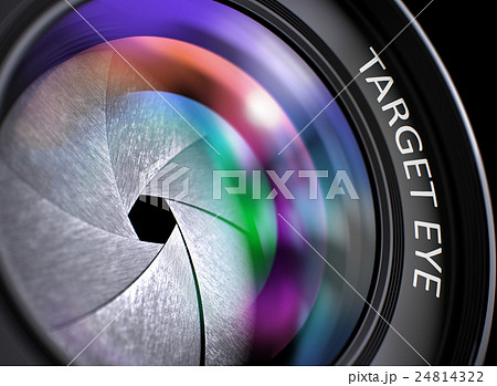 Closeup Lens of Reflex Camera with Target Eye. 3D. 24814322