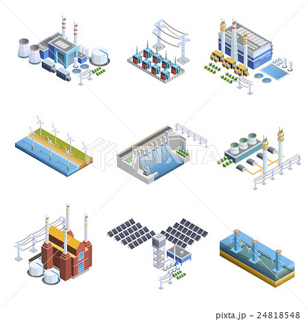 Electricity Generation Plants Images Setのイラスト素材