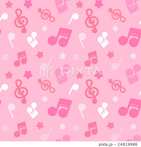 ポップでかわいい音符イラスト柄 繰り返しシームレスパターン ピンク系 ベクター素材のイラスト素材