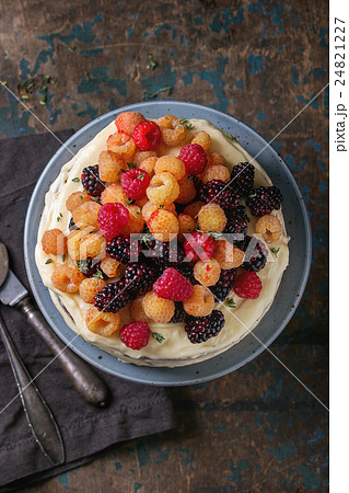 Lemon Cake with colorful raspberries Lemon Cake with colorful raspberries 24821227