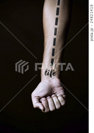 dashed line and word life in a forearm dashed line and word life in a forearm 24821419