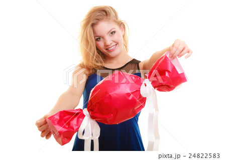 holidays love concept - girl with red gift 24822583