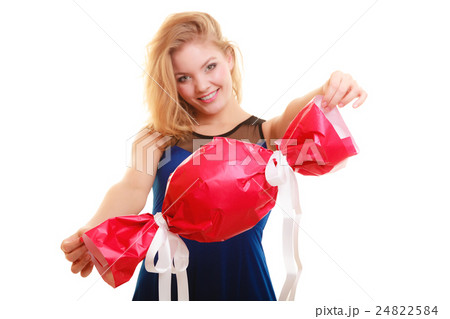 holidays love concept - girl with red gift 24822584