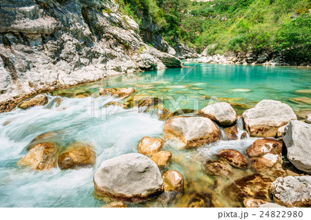 Amazing Beautiful Mountain River. Flowing Water Amazing Beautiful Mountain River. Flowing Water 24822980