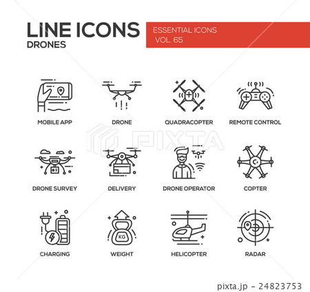 Drones - line design icons set Drones - line design icons set 24823753